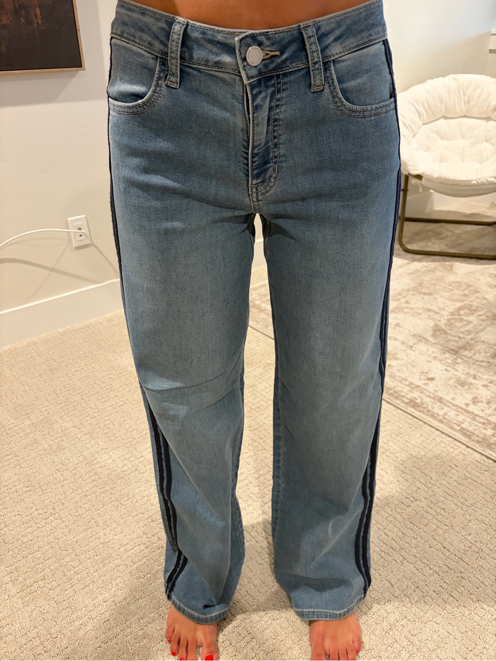 Just Black Light Blue Straight-Leg Jeans with Dark Side Stripes